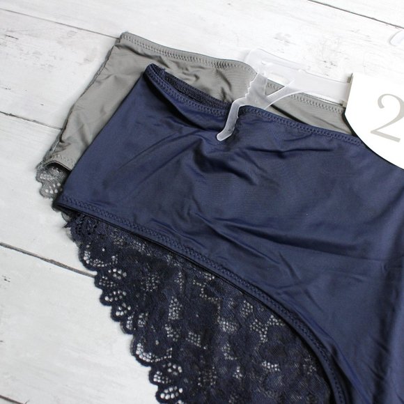 Rene Rofe Women's Lace Panties Set Plus Size 2X Navy Blue Gray - Picture 7 of 12